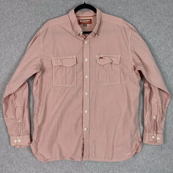 Simms Shirt Mens XL Pink Plaid Long Sleeve Button Up Pockets - Picture 1 of 8